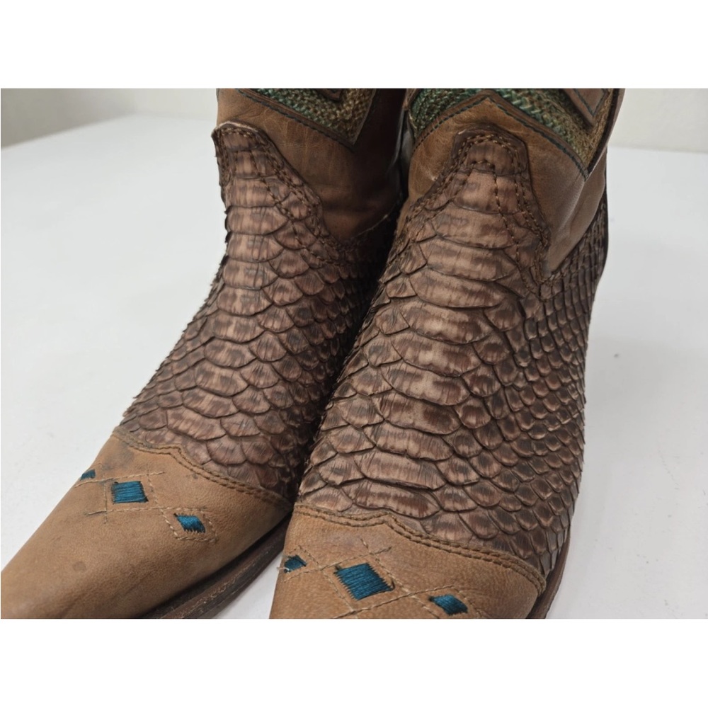 Corral Vintage Boots C2693 Python Aztec Indian Teal Brown Size 8.5M Womens - Picture 4 of 14